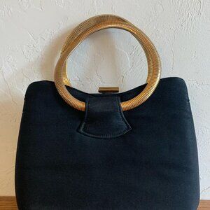 Vintage Ingber Snap Closure Black Evening Bag With Goldtone Metal Handles